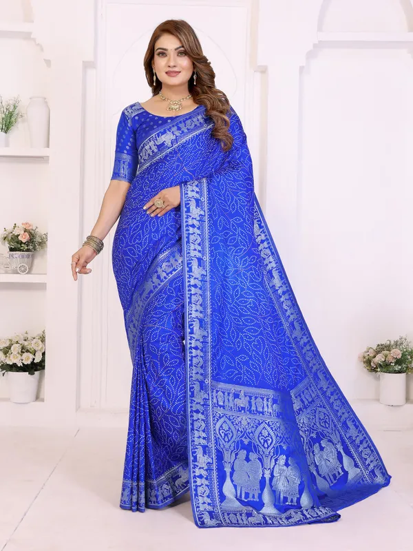 Handpicked_Lite_Weight_Soft_Satin_Silk_Bandhej_Print_Sarees_With_Allover_Zari_Weaving_Border_Design_And_Having_Rich_Pallu