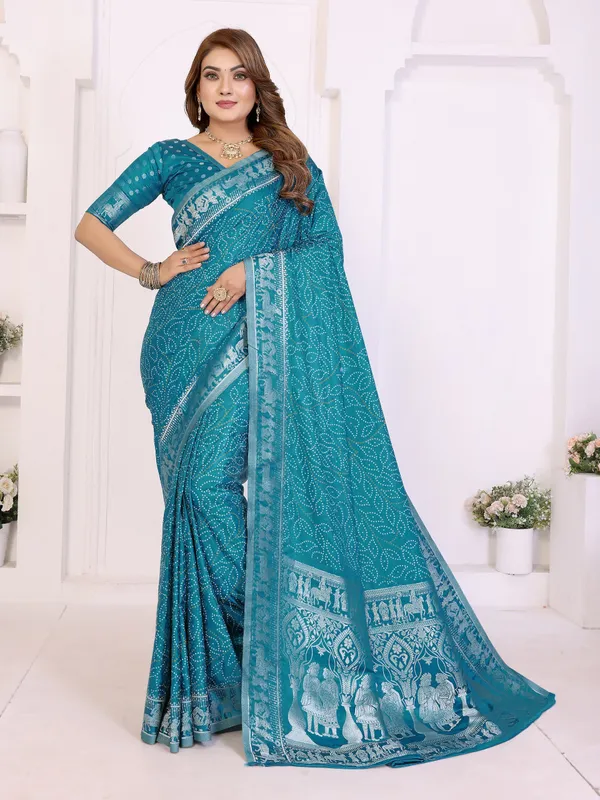 Handpicked_Lite_Weight_Soft_Satin_Silk_Bandhej_Print_Sarees_With_Allover_Zari_Weaving_Border_Design_And_Having_Rich_Pallu