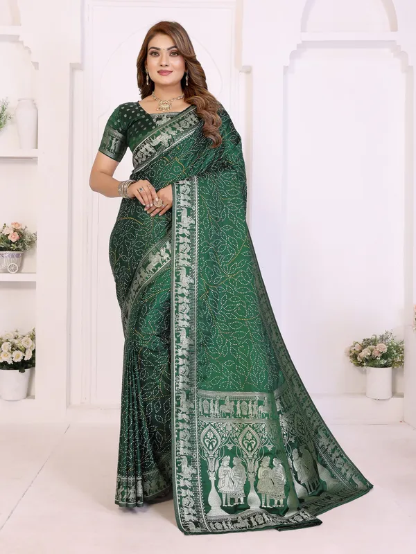 Handpicked_Lite_Weight_Soft_Satin_Silk_Bandhej_Print_Sarees_With_Allover_Zari_Weaving_Border_Design_And_Having_Rich_Pallu