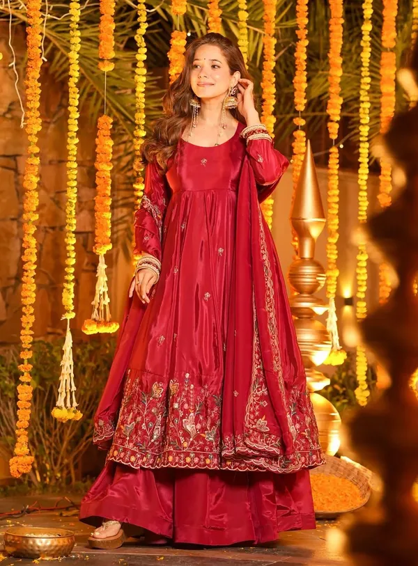 Maroon_Crepe_Embroidered_Anarkali_Gharara_Set_For_Women
