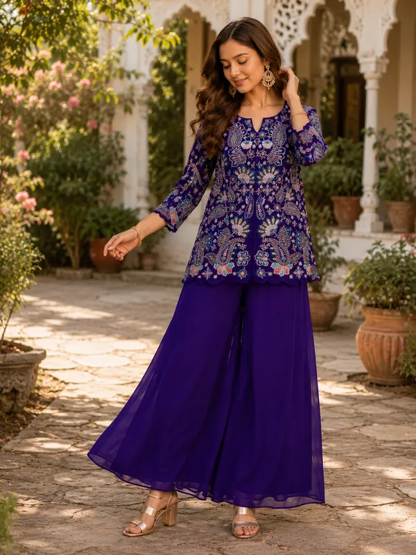 Blue_Embroidered_Kurta_with_Palazzo_&_Dupatta_Set