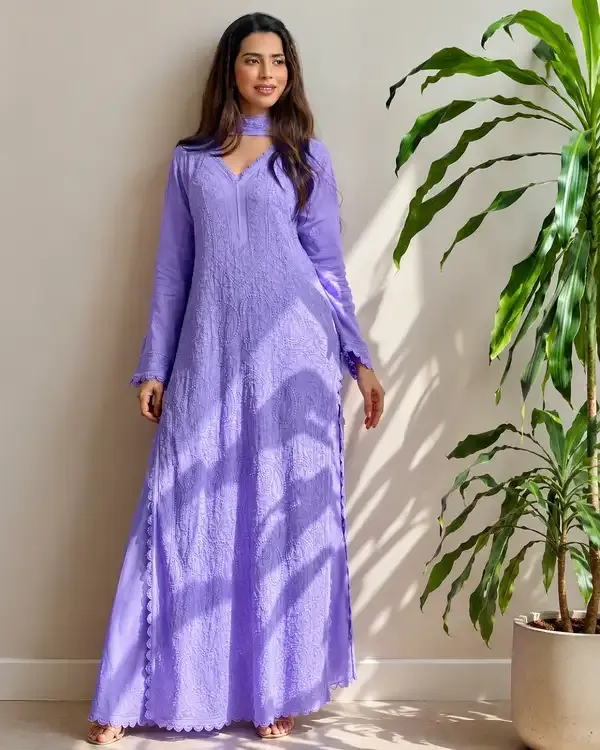 Lavender_Georgette_Chikankari_Embroidery_Kurta_With_Pant_And_Dupatta_For_Women