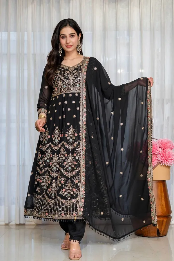 Black_Georgette_Embroidered_Anarkali_Suit_Set_For_Women