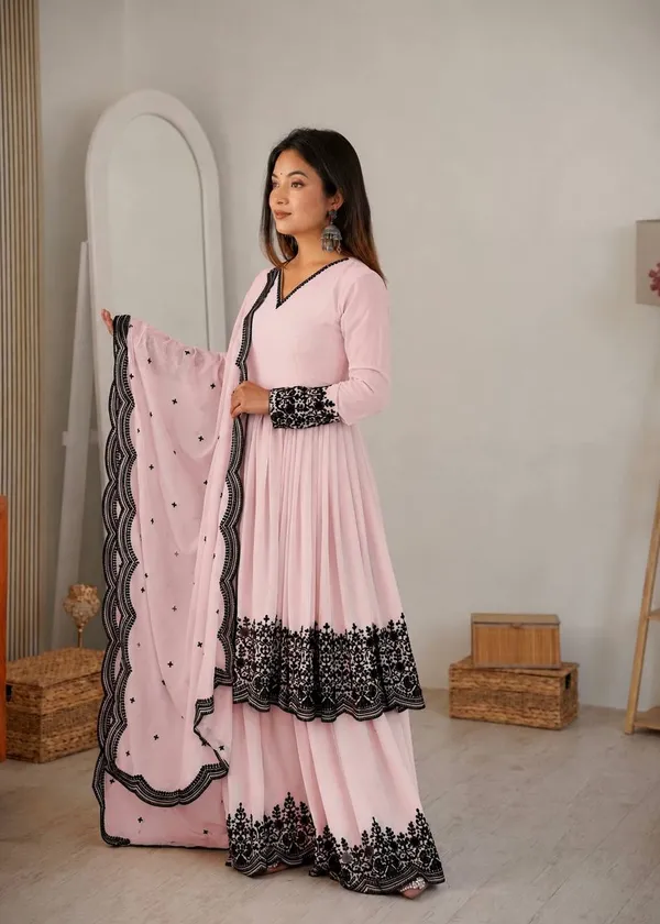 Pink_Georgette_Embroidered_Sharara_Suit_Set_For_Women
