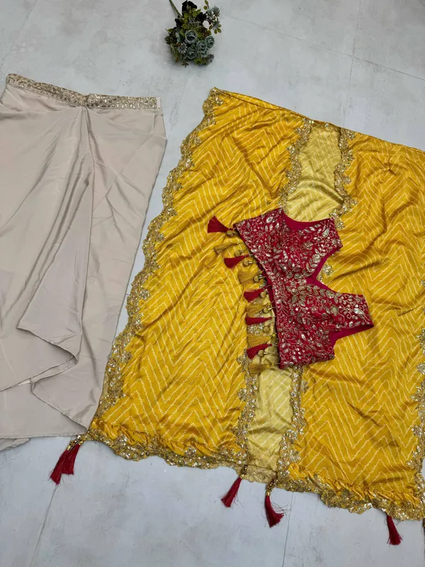 Cream_Draped_Saree_with_Embroidered_Blouse_&_Mustard_Yellow_Dupatta