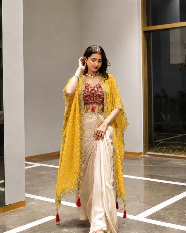 Cream_Draped_Saree_with_Embroidered_Blouse_&_Mustard_Yellow_Dupatta