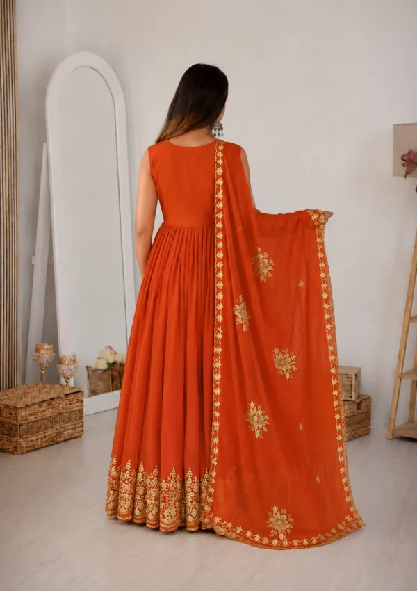 Rust_Orange_Silk_Floral_Embroidered_Lehenga_With_Dupatta_For_Women