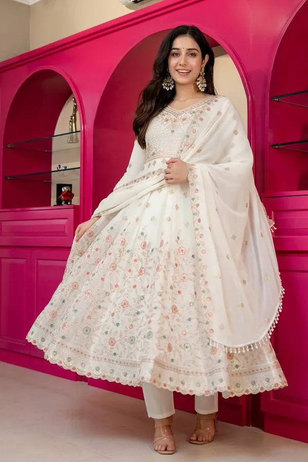 White_Georgette_Floral_Embroidered_Anarkali_Suit_For_Women