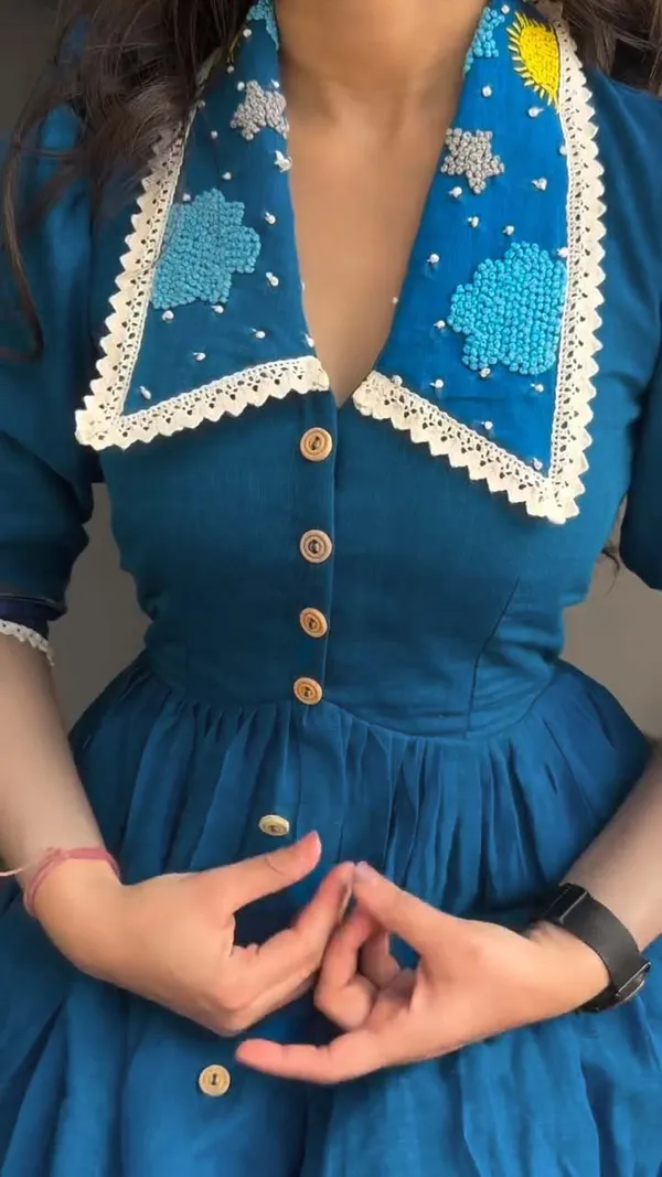Women’s_Blue_Embroidered_Floral_Collar_Longline_Kurti_Top