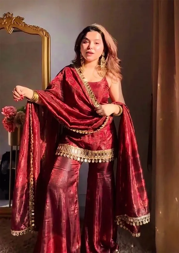 Maroon_Shimmer_Mirror_Work_Sharara_Suit_For_Women