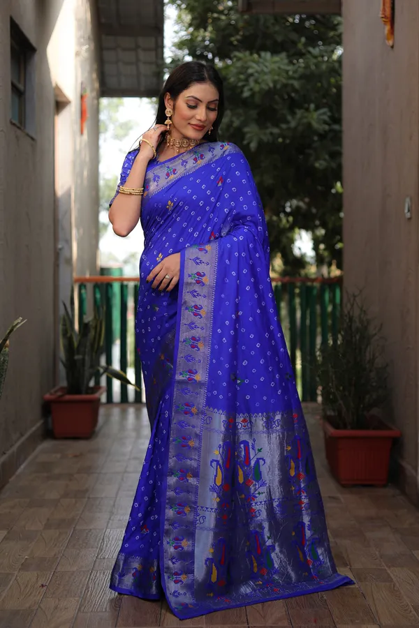 Blue_Bandhani_Saree_with_Floral_Zari_Border