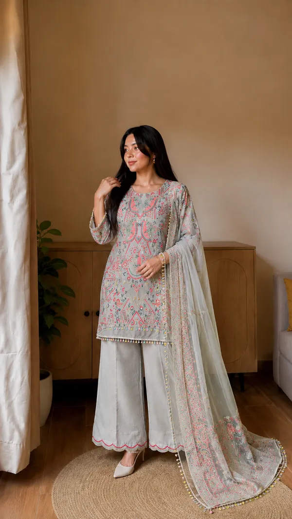 Grey_Top_And_Plazzo_Floral_Embroidered_with_Dupatta