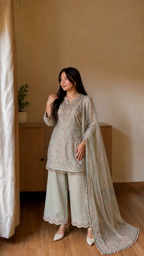 Grey_Top_And_Plazzo_Floral_Embroidered_with_Dupatta