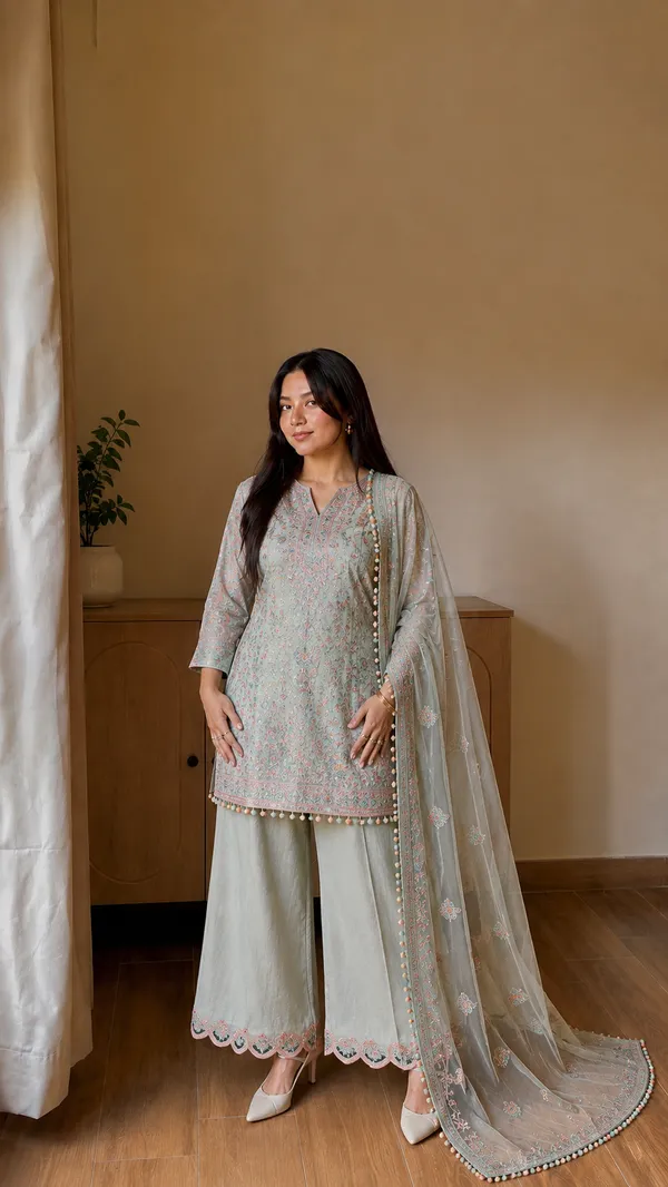 Grey_Top_And_Plazzo_Floral_Embroidered_with_Dupatta