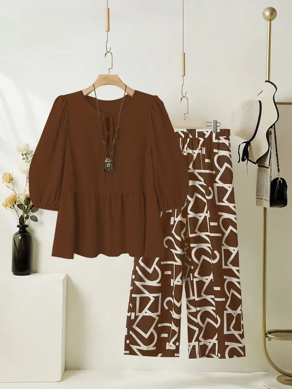 Women’s_Brown_Peplum_Top_with_Printed_Palazzo_Pants_Co-Ord_Set