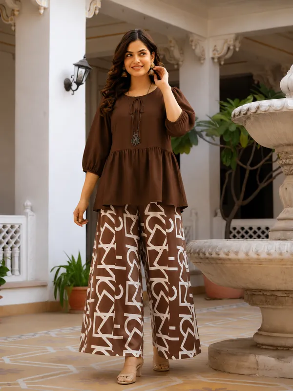 Women’s_Brown_Peplum_Top_with_Printed_Palazzo_Pants_Co-Ord_Set