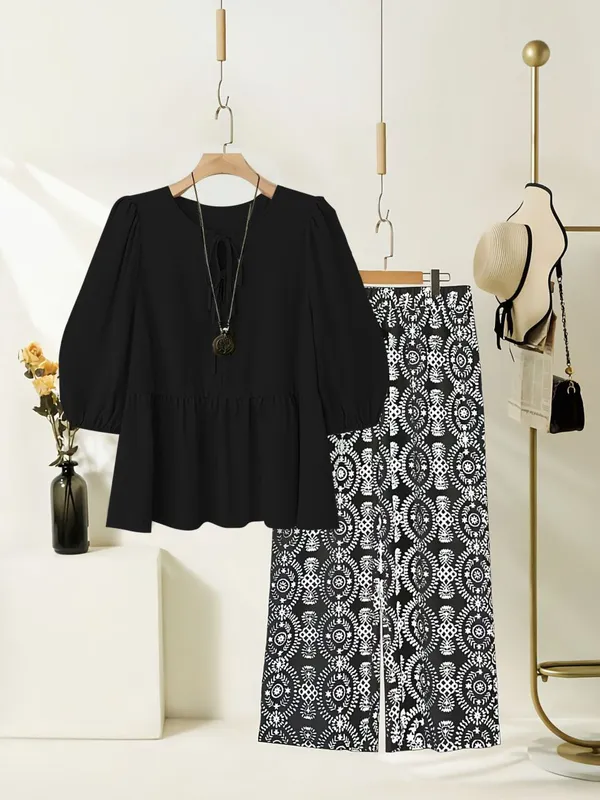 Women’s_Black_Top_with_Printed_Palazzo_Pants_Co-Ord_Set