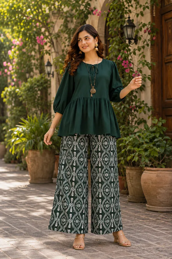 Women’s_Green_Top_with_Printed_Palazzo_Pants_Co-Ord_Set