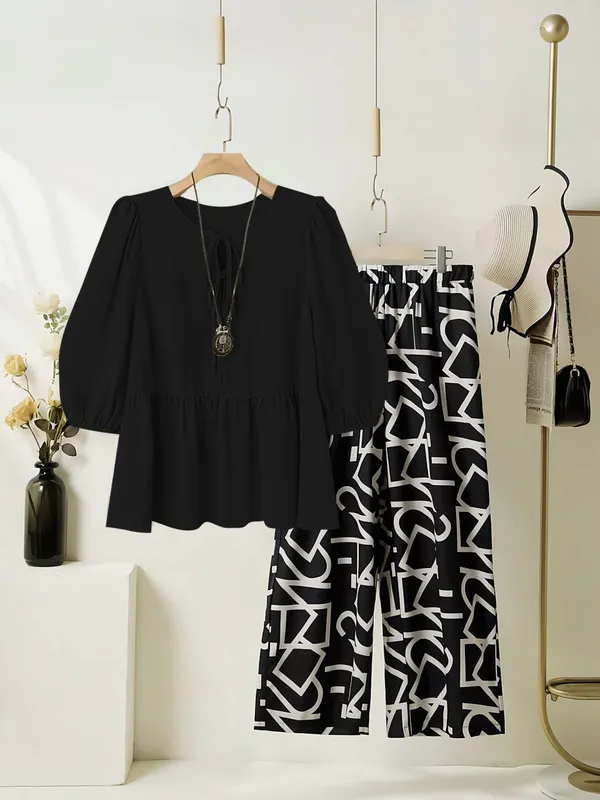 Women’s_Black_Top_with_Printed_Palazzo_Pants_Co-Ord_Set