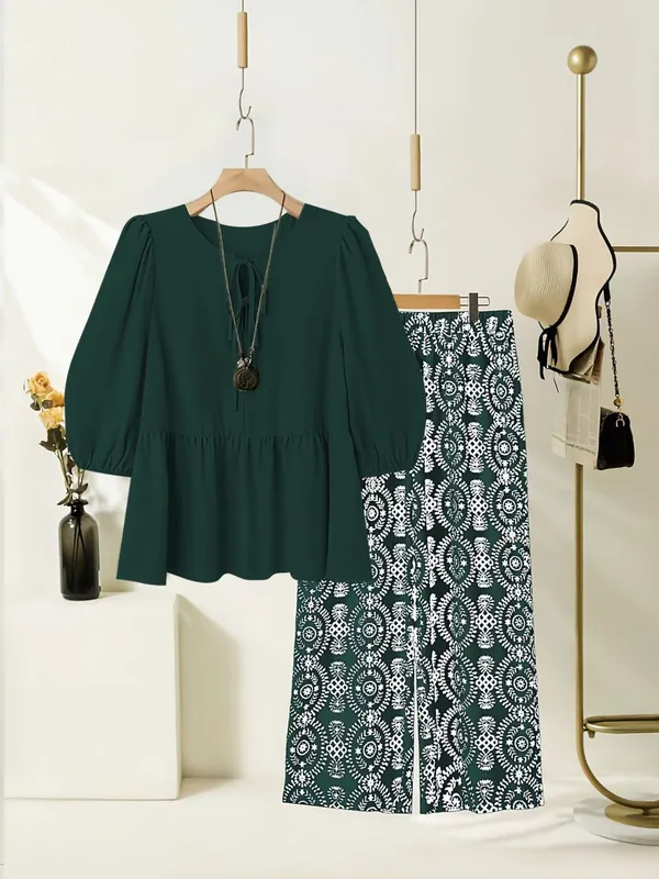 Women’s_Green_Top_with_Printed_Palazzo_Pants_Co-Ord_Set