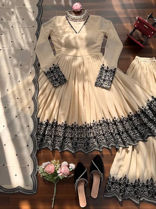 Beige_Georgette_Embroidered_Anarkali_Sharara_Set_For_Women