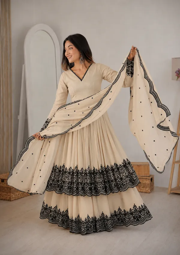 Beige_Georgette_Embroidered_Anarkali_Sharara_Set_For_Women