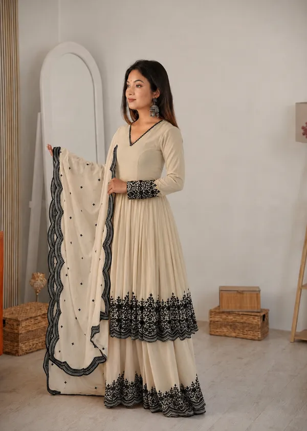 Beige_Georgette_Embroidered_Anarkali_Sharara_Set_For_Women