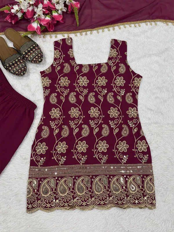 Maroon_Georgette_Embroidered_Sharara_Suit_For_Women