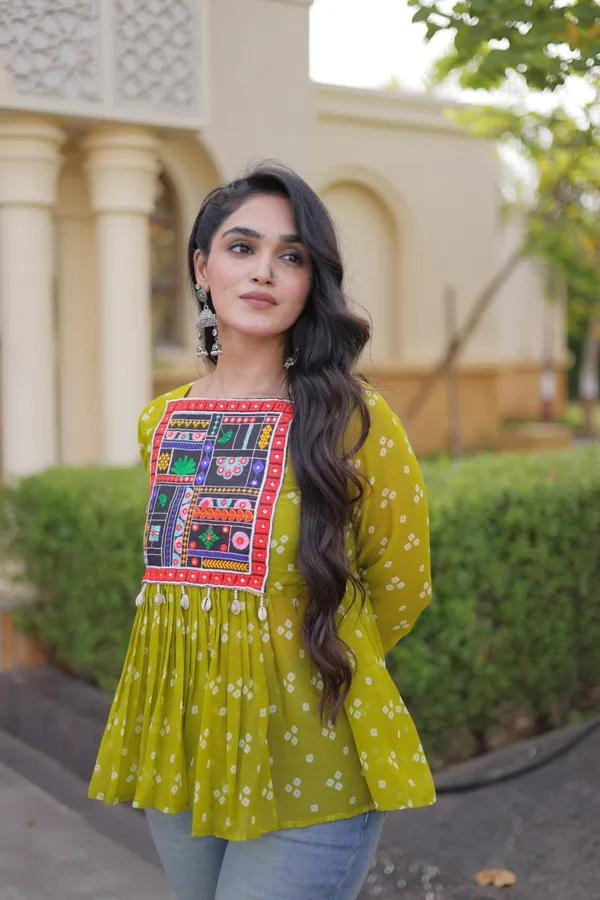 Women’s_Olive_Green_Printed_Embroidered_Peplum_Top_with_Multicolor_Mirror_Work