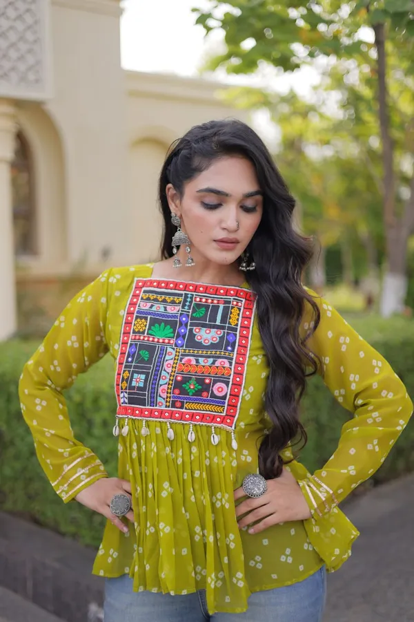 Women’s_Olive_Green_Printed_Embroidered_Peplum_Top_with_Multicolor_Mirror_Work