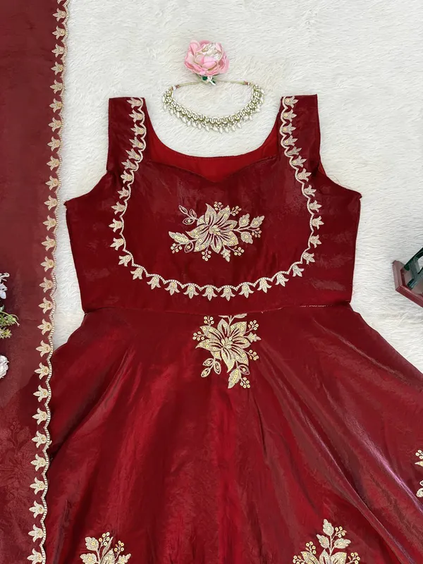 Maroon_Silk_Floral_Embroidered_Anarkali_Gown_For_Women