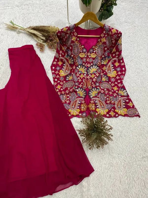Wine_Embroidered_Kurta_with_Palazzo_&_Dupatta_Set
