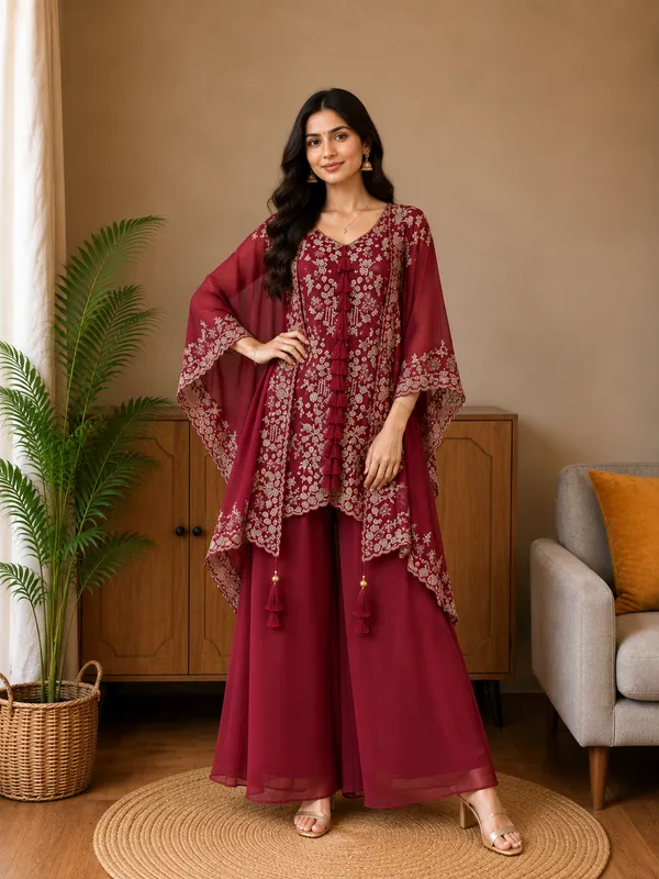 Maroon_Floral_Embroidered_Kurta_Palazzo_Set_with_Dupatta