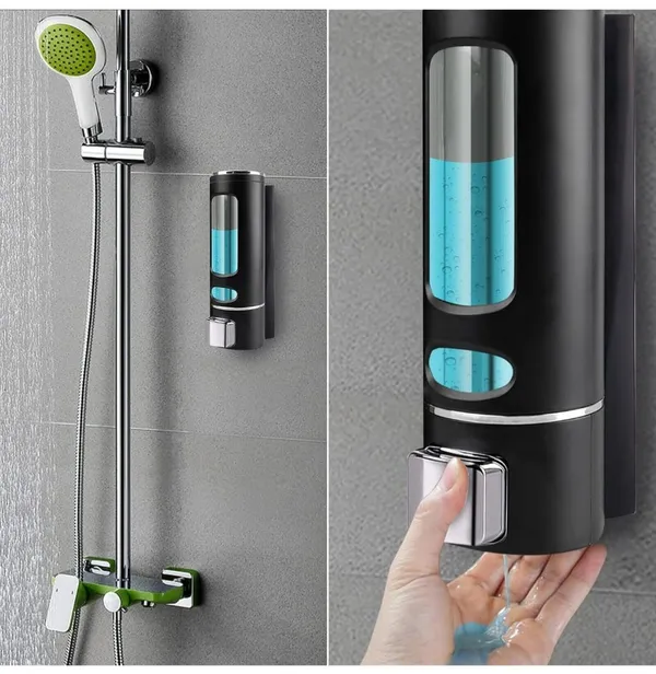 AMG_Plastic__Liquid_Sanitizer_Shower_Gel_Dish_Wash_Soap_Dispenser_For_Bathroom_Kitchen_400_Ml_Capacity_Wall_Mounted_Black_Pack_Of_2