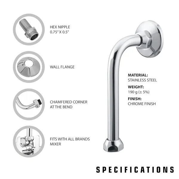 AMG_Stainless_Steel_9_L_Bend_For_Wall_Mixer_1_2_X_3_4_Hex_Nipple_Compatible_For_All_Types_Of_2_In_1_And_3_In_1_Wall_Mixers