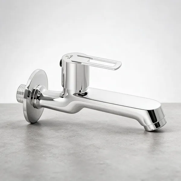 AMG_new_delux_Brass_Long_Body_Bib_Cock_Tap_With_Wall_Flange_Chrome_Combo_Pack_Of_2