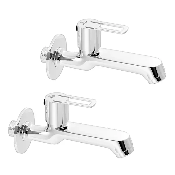 AMG_new_delux_Brass_Long_Body_Bib_Cock_Tap_With_Wall_Flange_Chrome_Combo_Pack_Of_2