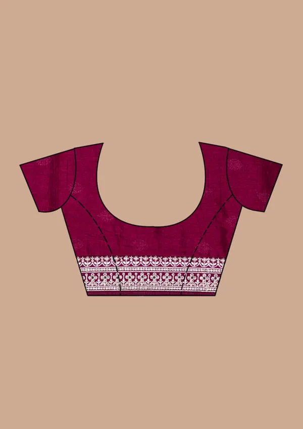 Wine_Soft_Raw_Silk_Silver_Zariwork_Saree_With_Matching_Blouse_Piece