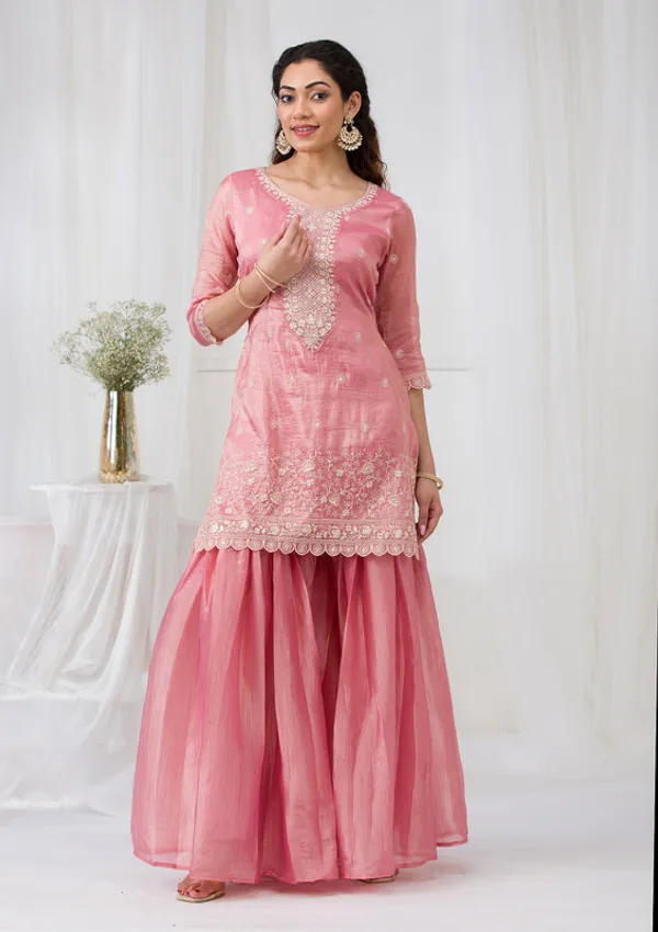 Pink_Tissue_Threadwork_Straight_Kurta_With_Sharara_And_Dupatta