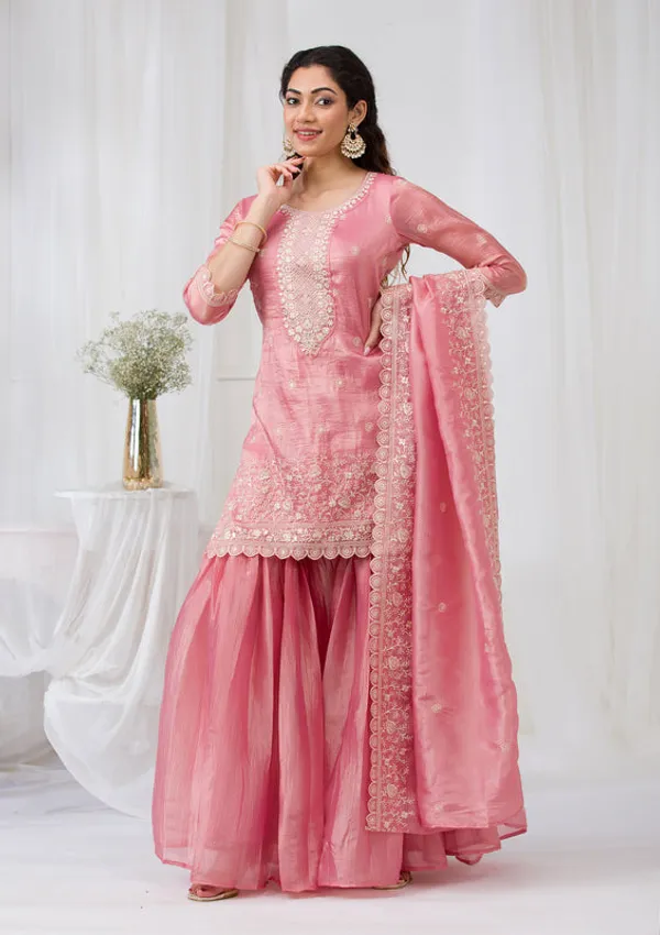 Pink_Tissue_Threadwork_Straight_Kurta_With_Sharara_And_Dupatta