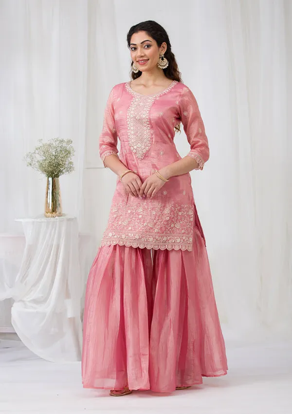 Pink_Tissue_Threadwork_Straight_Kurta_With_Sharara_And_Dupatta