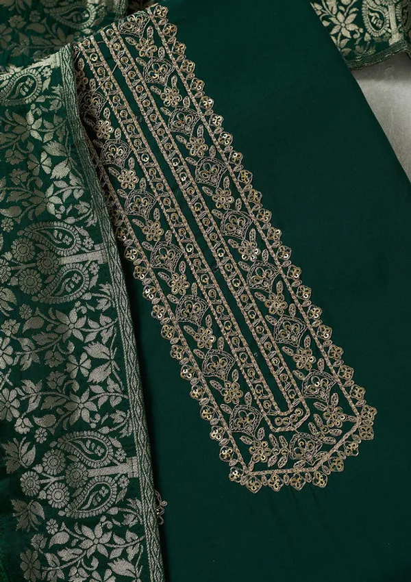 Bottle_Green_Dola_Silk_Threadwork_Unstitched_Dress_Material_With_Matching_Bottom_And_Dupatta