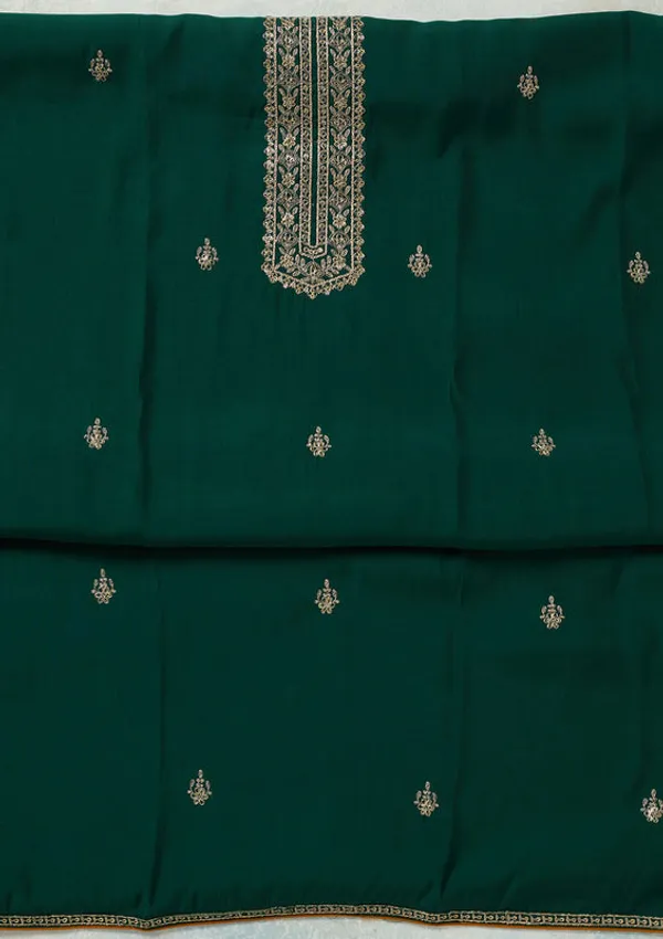 Bottle_Green_Dola_Silk_Threadwork_Unstitched_Dress_Material_With_Matching_Bottom_And_Dupatta