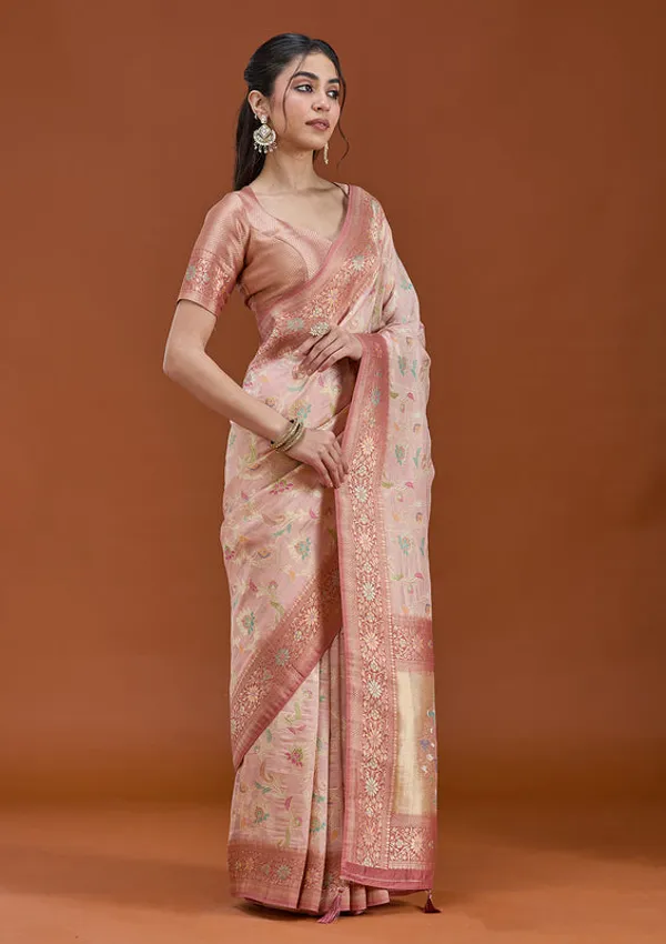Baby_Pink_Silk_Jaal_Saree_With_Matching_Blouse_Piece