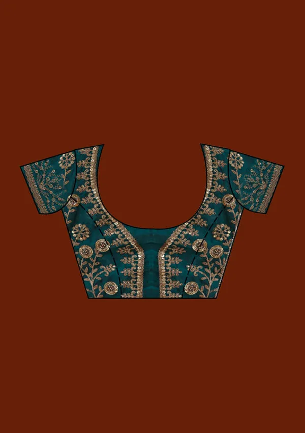 Bottle_Green_Tissue_Sequins_Saree_With_Matching_Blouse_Piece