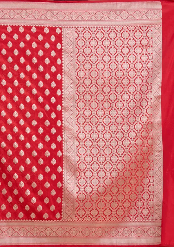 Red_Silk_Jaal_Gold_Zariwork_Saree_With_Matching_Blouse_Piece