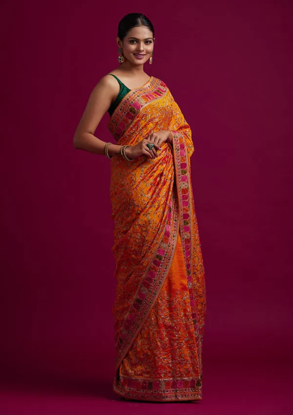 Orange_Georgette_Gold_Zariwork_Saree_With_Matching_Blouse_Piece
