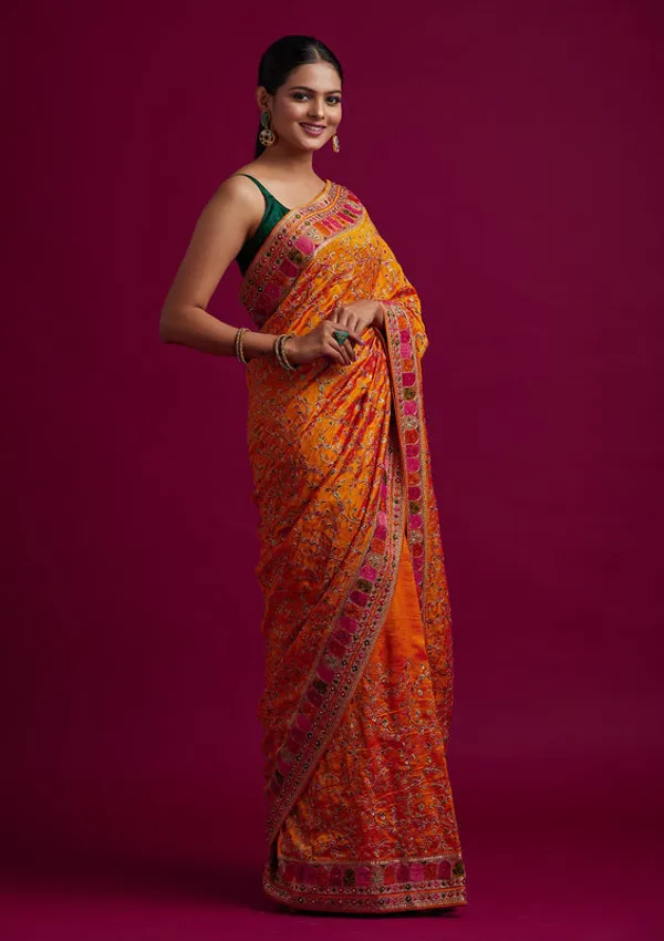 Orange_Georgette_Gold_Zariwork_Saree_With_Matching_Blouse_Piece