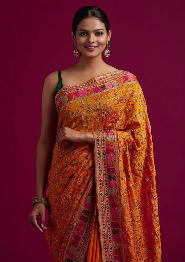 Orange_Georgette_Gold_Zariwork_Saree_With_Matching_Blouse_Piece