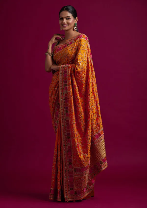 Orange_Georgette_Gold_Zariwork_Saree_With_Matching_Blouse_Piece